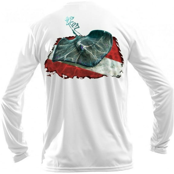 Sea Fear Men's 50  UPF Long Sleeve Rash Guard Scuba Diving, Snorkeling, Stingray White