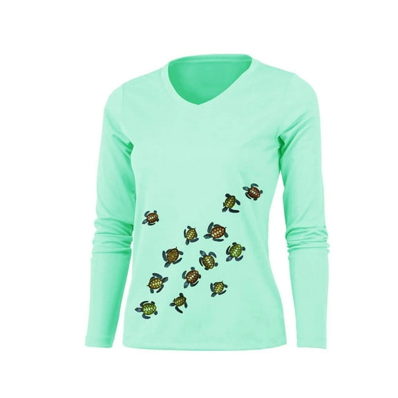 Sea Fear Women's Fishing Shirt Sea Grass - Baby Sea Turtles (Sea Grass, X-Small)
