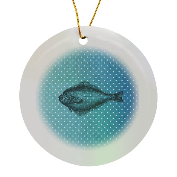 3drose, Sea Fish Blue Polka Dots Beach Theme Art, Circle Porcelain Ornament