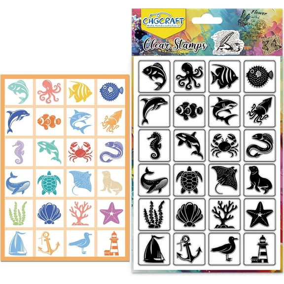 Sea Fish Clear Stamp Transparent Handicraft Stamps Silicone Clear Stamp Seals for DIY Scrapbooking Photo Album Decorative Cards Making Mixed Shapes 6.3x4.3inch Mixed Color