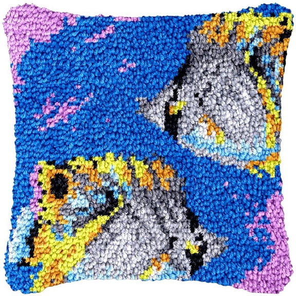 Sea Fish Latch Hook Kits Pillow DIY Rug Cushion Making Kits with preprinted Pattern Canvas Instruction Yarns and Latch Hooking Pillow Cover Easy to Start DIY Home Decor Kits 43x43cm