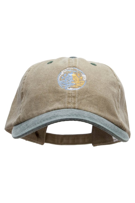 Sea Fishing Boat Embroidered Pigment Dyed Wash Cap - Khaki Green OSFM