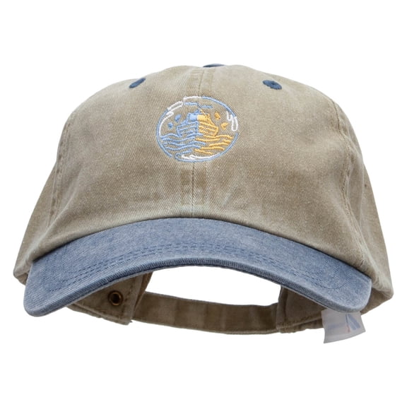 Sea Fishing Boat Embroidered Pigment Dyed Wash Cap - Khaki Navy OSFM