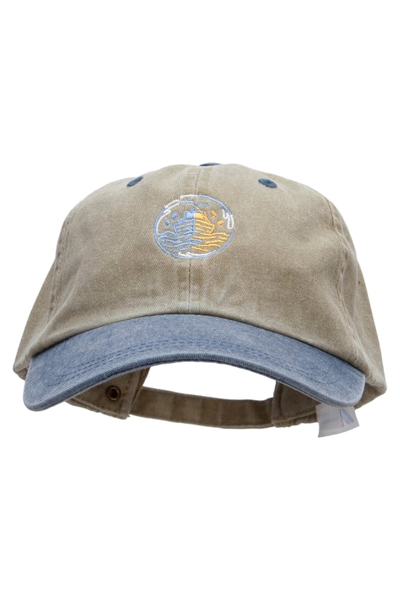 Sea Fishing Boat Embroidered Pigment Dyed Wash Cap - Khaki Navy OSFM