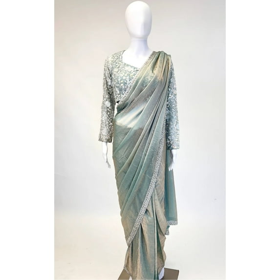 Sea Foam Color Readymade Saree