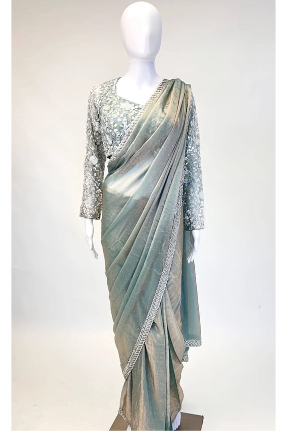 Sea Foam Color Readymade Saree