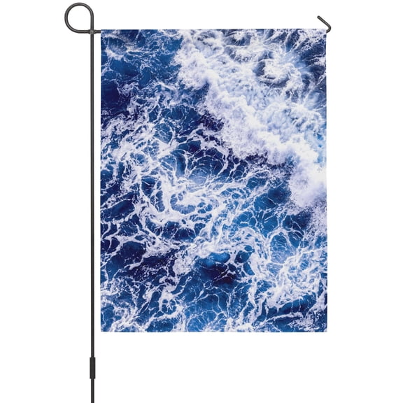 Sea Foam Garden Flags For Outdoor, Coastal Nautical Modern Tropical Navy Blue Sea Ocean Waves Small Double Side Yard Flags Weather Proof Garden Decor for Lawn Outside Holiday 12 x 18 Inches