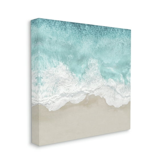 Sea Foam Sandy Beach Soft Blue Coast Landscape Gallery-Wrapped Canvas Print Wall Art, 17x17