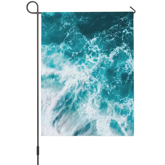 Sea Foam Waves Garden Flag 12 x 18 Inches, Modern Nautical Teal White Ocean Waves Weather Proof Outdoor Patio Flags Double Sided Small Garden Decoration for Yard Outside Home