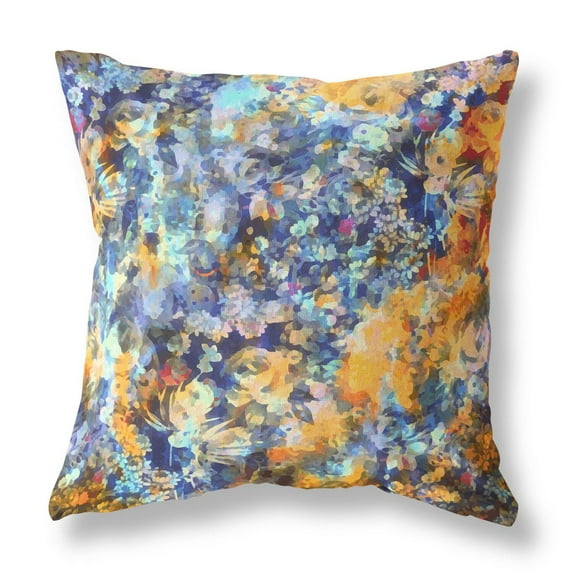 Sea Garden Rose Indoor/Outdoor Fabric Pillow in Orange Indigo 26x26