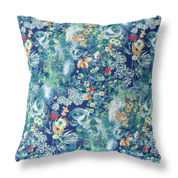 Sea Garden Rose Indoor/Outdoor Pillow in Bright Blue Turquoise 28x28