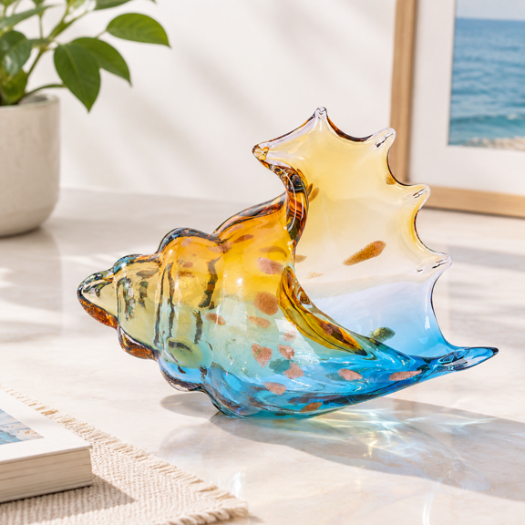 Sea Glart Figurines Hand Blown Conch Shell Sculpture Decor
