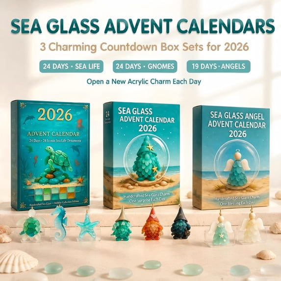 Sea Glass Advent Calendar 2026 Christmas Countdown 24 Days Blind Box Hanging Ornaments Holiday Decor Gift Set with Gnome Styles