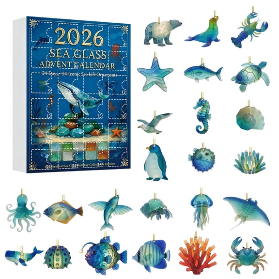 Sea Glass Advent Calendar 24 Days – Handcrafted Acrylic Hanging Ornament Set for Christmas Tree Countdown Decor