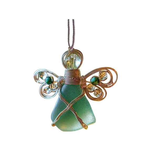 Sea Glass Angel Christmas Ornament, Hand Wire Wrapped 2D Acrylic Angel Pendant for Christmas Tree Coastal Decor, 3 Inch (1Pc)