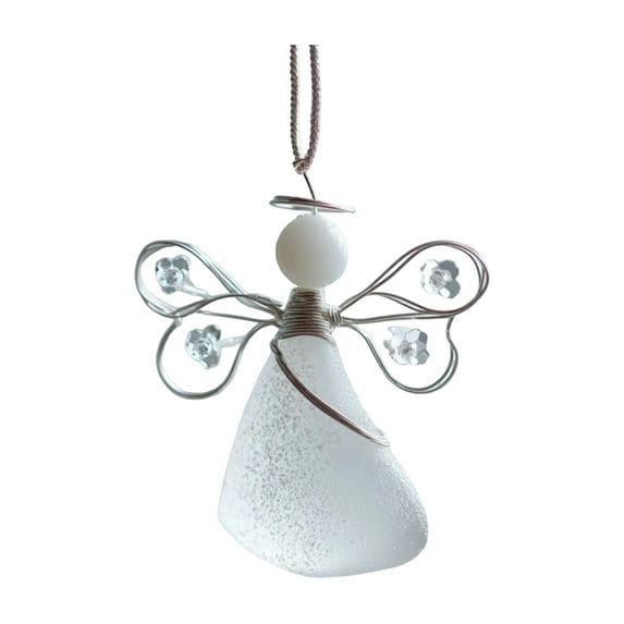 Sea Glass Angel Ornament,Christmas Tree Angel Ornaments,Angel Ornaments for Christmas Tree,Sea Glass Christmas Tree Hanging Decorations, Angel Hanging Pendants Decor Gift for Beach Lover (White)