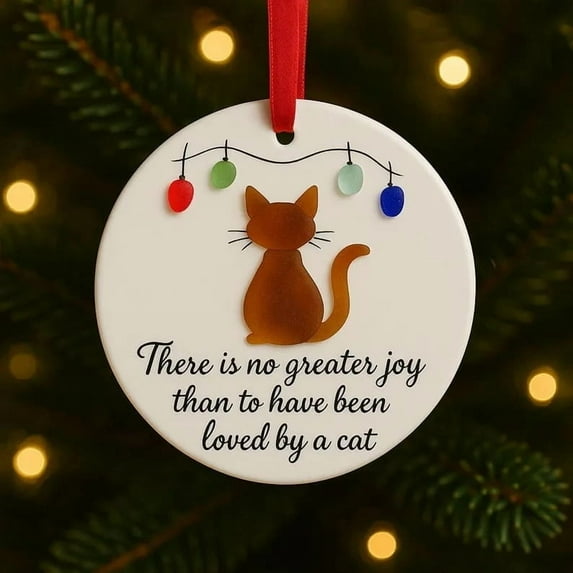 Sea Glass Art Cat Ornament, Hanging Pet Sea Glass Christmas Tree Ornament, Handmade Seaglass Cats & Seaglass Holiday Lights Ornaments, Pet Memorial Ornaments for Holiday Party Home Decor