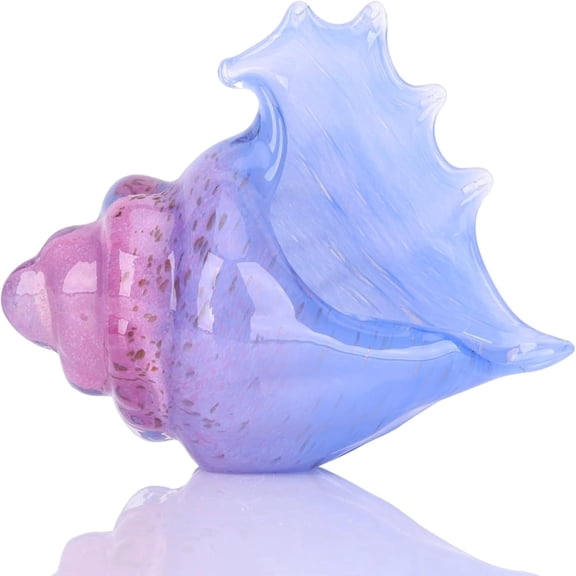 Sea Glass Art Figurines Hand Blown Conch Shell Sculpture, Coastal Art Decor | Pink and blue Sea Glass Conch Seashell Gifts