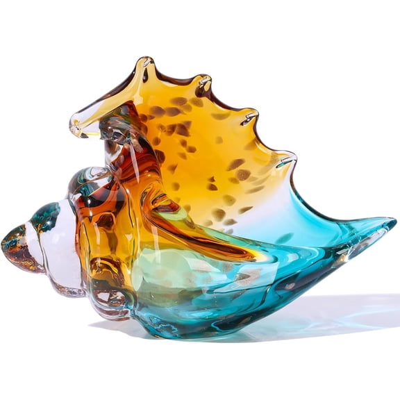 Sea Glass Art Figurines Hand Blown Conch Shell Sculpture, Green Sea Glass Decor Creative Conch Seashell Statue - For Coastal Room Decor Knick Knacks Decor Kitchen Decorations Above Cabinets