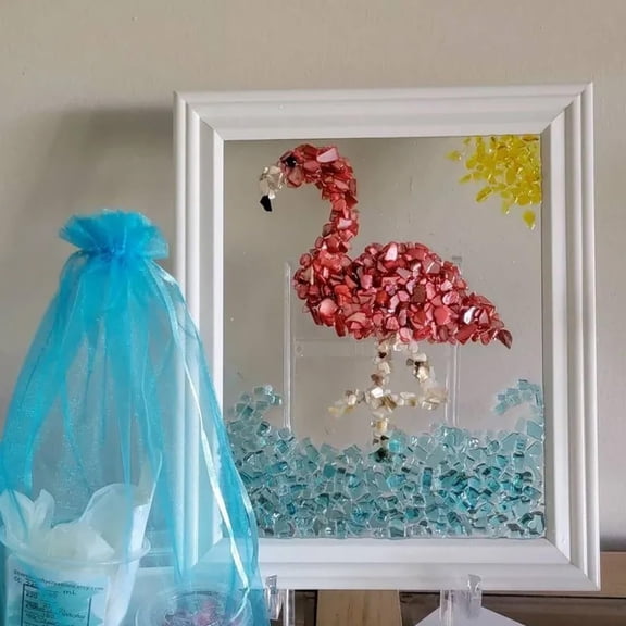 Sea Glass Art Kit, 2026 New Sea Glass Art Kits for Adults, Sea Glass Art Photo Frame, DIY Resin Beach Art Kit, Resin Beach Art Kit for Home Decoration, Sea Glass Decor Arts Kits (Flamingo)