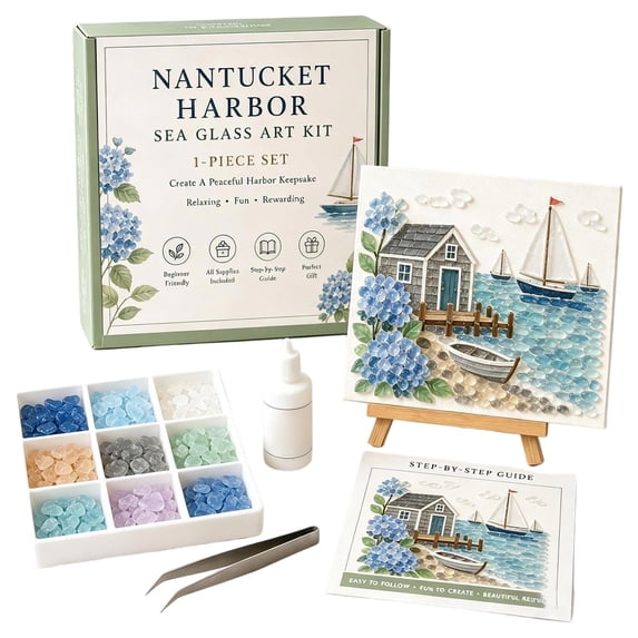 Sea Glass Art Kit for Adults with 6 Inch Wooden Display Easel,Mosaic Art Kits for Adults Featuring Precision Craft Glue for Diy Home Decor,Adult Craft Kit,1-Piece Set