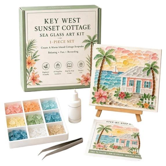 Sea Glass Art Kit for Adults, DIY Mosaic Craft Set with Colorful Glass Pieces, Complete Handmade Craft Kit, Coastal Home Wall & Tabletop Decor, Creative Gift for Beginners