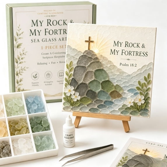 Sea Glass Art Kit, Christian Sea Glass Art Kit,Psalms of Comfort & Strength Sea Glass Art Kit, Inspirational Verse Mosaic Craft, Faith Home Wall Decor DIY Project