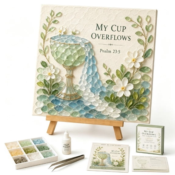 Sea Glass Art Kit, Christian Sea Glass Art Kit,Psalms of Comfort & Strength Sea Glass Art Kit, Inspirational Verse Mosaic Craft, Faith Home Wall Decor DIY Project