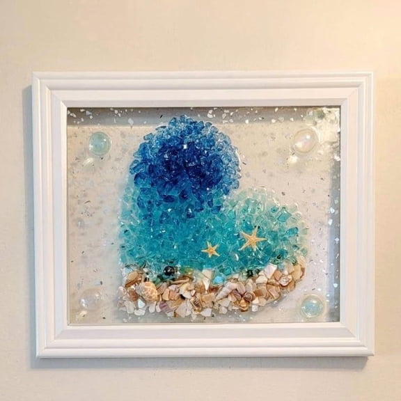 Sea Glass Art Kit, DIY Mosaic Arts and Craft Kits, Sea Glass Art Kits for Adults, Resin Beach Art Kit for Home Decoration (Heart of The Ocean)