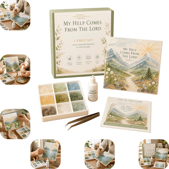 Sea Glass Art Kit, DIY Sea Glass Mosaic Art Kit, Inspirational Seaglass Craft Kit with Assorted Glass Pieces, Meaningful Faith‑Inspired Artwork, Desktop Wall Decor Thoughtful Handmade Gift C
