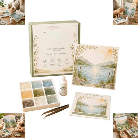 Sea Glass Art Kit, DIY Sea Glass Mosaic Art Kit, Inspirational Seaglass Craft Kit with Diverse Glass Pieces, Meaningful Faith‑Inspired Artwork, Desktop Ornament Creative Handmade Gift A