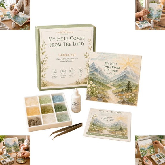 Sea Glass Art Kit, DIY Sea Glass Mosaic Art Kit, Inspirational Seaglass Craft Kit with Diverse Glass Pieces, Meaningful Faith‑Inspired Artwork, Desktop Ornament Creative Handmade Gift C