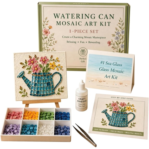 Sea Glass Art Kit, DIY Sea Glass Mosaic Art Kit, Ocean-Themed Seaglass Craft Kit with Colorful Glass Pieces, Beautiful Ocean-Inspired Artwork, Coastal Home Decor Creative Handmade Gift (Vase)