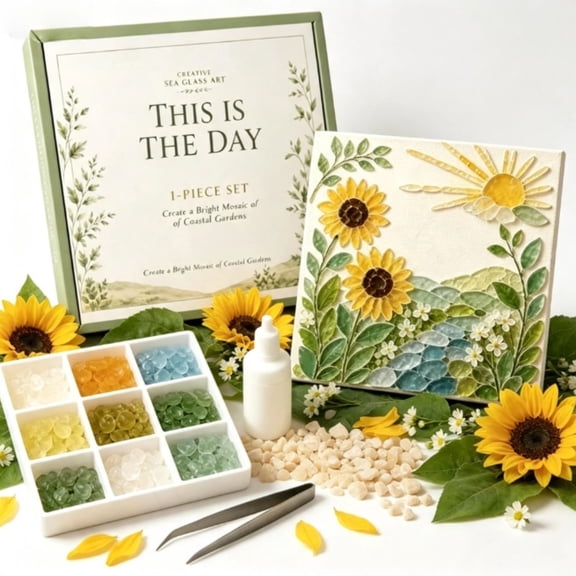 Sea Glass Art Kit, DIY Sea Glass Mosaic Art Kit, Ocean-Themed Seaglass Craft Kit with Colorful Glass Pieces, Beautiful Ocean-Inspired Artwork, Coastal Home Decor Creative Handmade Gift,B