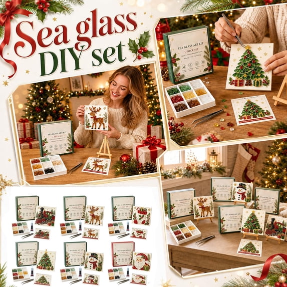 Sea Glass Art Kit Featuring Stained Glass Craft for Holiday Home Decoration, Beginner Friendly Christmas Gifts for Adults and Teens, Complete Diy Art Set 1-Piece Set