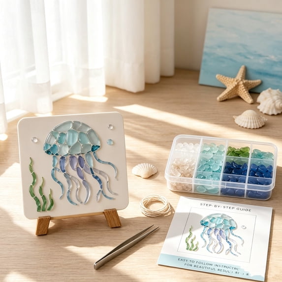 Sea Glass Art Kit, For Craft Tables, Family Activities, Art Rooms, Beginner Beach-Themed Craft Set, Jellyfish