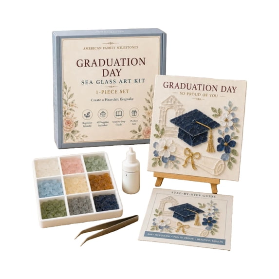 Sea Glass Art Kit, Graduation Day Mosaic Craft with Cap Diploma Design for DIY Keepsake Home Decor, 5.91 in