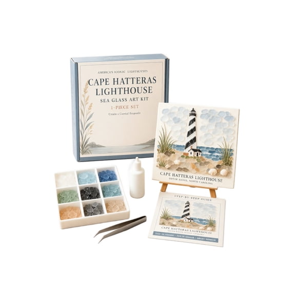 Sea Glass Art Kit with Lighthouse Mosaic Design and Colorful Glass Pieces, Creative Craft Kit for Adults and Kids for Home Decor Projects, Beach Themed Gifts for Women and Family