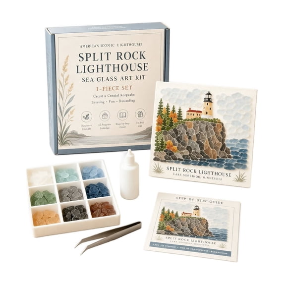 Sea Glass Art Kit with Lighthouse Wall Art Designs, Creative Mosaic Art Kits for Adults and Art Set for Student, Beach Themed Gifts Craft Kit for Adults 1 Piece Set