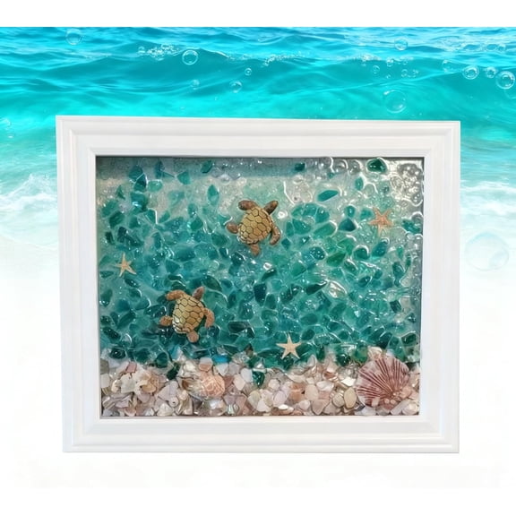 Sea Glass Art Kit, New Resin Art Kits for Adults, DIY Mosaic Beach Photo Frame Craft Kit, Handmade Home Decoration for Bookshelf, Office, Windowsill