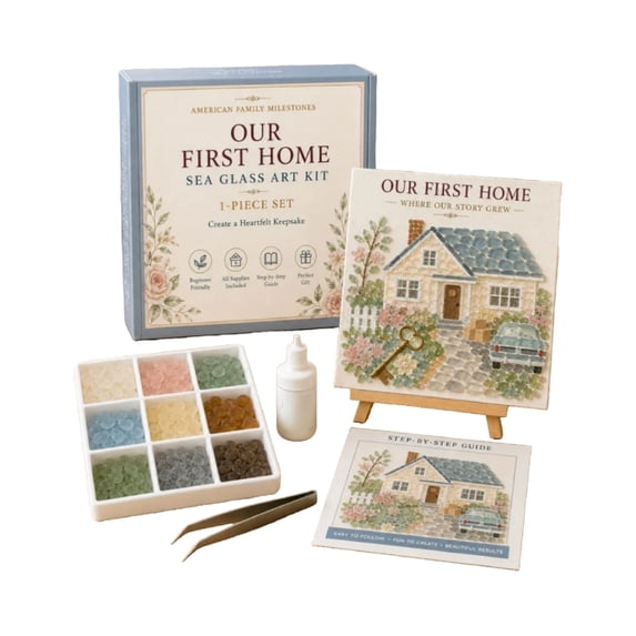 Sea Glass Art Kit, Our First Home Mosaic Craft with House Key Design for DIY Keepsake Home Decor, 5.91 in