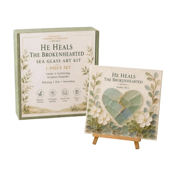 Sea Glass Art Kit Psalms of Comfort & Strength, Christian DIY Sea Glass Craft Kit with Inspirational Bible Verse Design, Religious Gift for Women, Faith Home Decor Wall Art