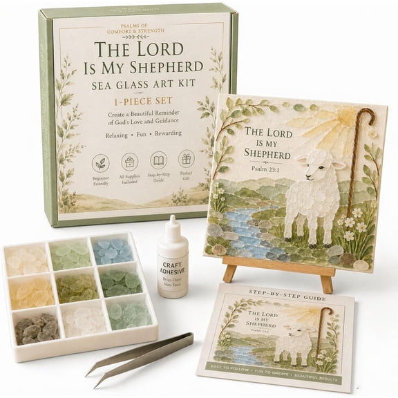 Sea Glass Art Kit, Psalms DIY Christian Wall Decor, Gift for Women(C) | Create Bible Verse Wall Art with this Mosaic Craft Kit for faith-inspired creativity, meaningful home display, and gifting.