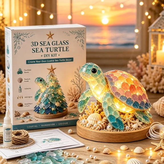 Sea Glass Art Kit Sea Glass Pieces for DIY Crafts DIY Sea Turtle Lights Lamp Christmas Ornament Crafts Sea Turtle
