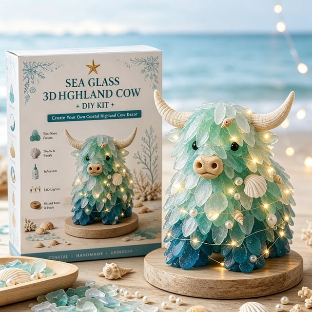 Sea Glass Art Kits Highland Cow Craft Kit with Shells & Pearl Accents ...