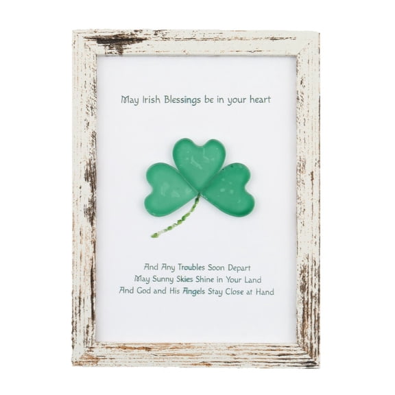 Sea Glass Art Photo Frame, Handmade Green Glass Irish Blessing Wall Desktop Decor, Coastal Home Decor Picture Display for Living Room Bedroom, Housewarming Family Gift, 1X Photo Frame