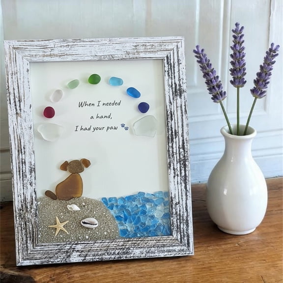 Sea Glass Art Photo Frame Personalized 2026 Graduation Decorations Sea Glass Art Handmade Sea Glass Poetic Stone Picture Frame Gift for Pet Memorial Wall Decor Desktop Decorations Ornaments(A)