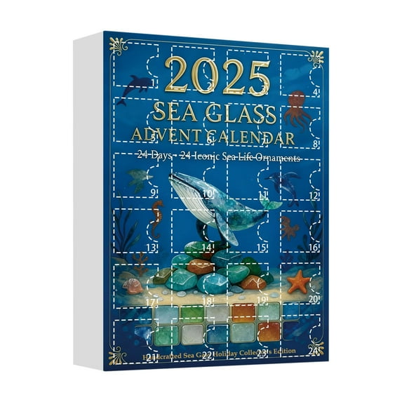 Sea Glass Christmas Advent Calendar 2025 Handcrafted Ocean-Themed Countdown Set with 24 Collectible Hanging Ornaments for Tree Décor or Holiday Gifting
