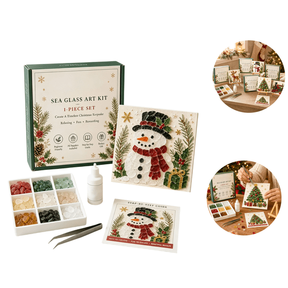 Sea Glass Christmas DIY Art Kit, Festive Creative Craft Set, Complete Supply Pack for Holiday Themed Artwork Creation