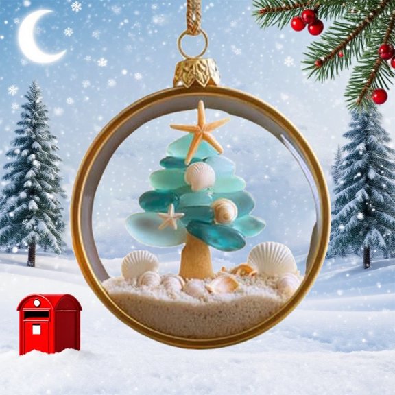 Sea Glass Christmas Tree Decorations, Coastal Christmas Tree Ornament, Handmade Sea Glass Christmas Tree Pendants, Gifts for Christmas Family Party Gifts for Sea Lovers,Christmas Decorations(A)